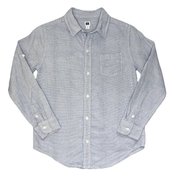 Janie and Jack Striped Linen Blend Roll-Tab Sleeve Button Front Shirt Size 7 - Picture 1 of 10
